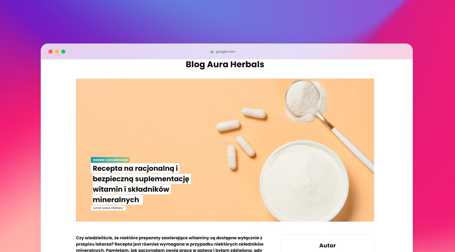 Mockup of blog page